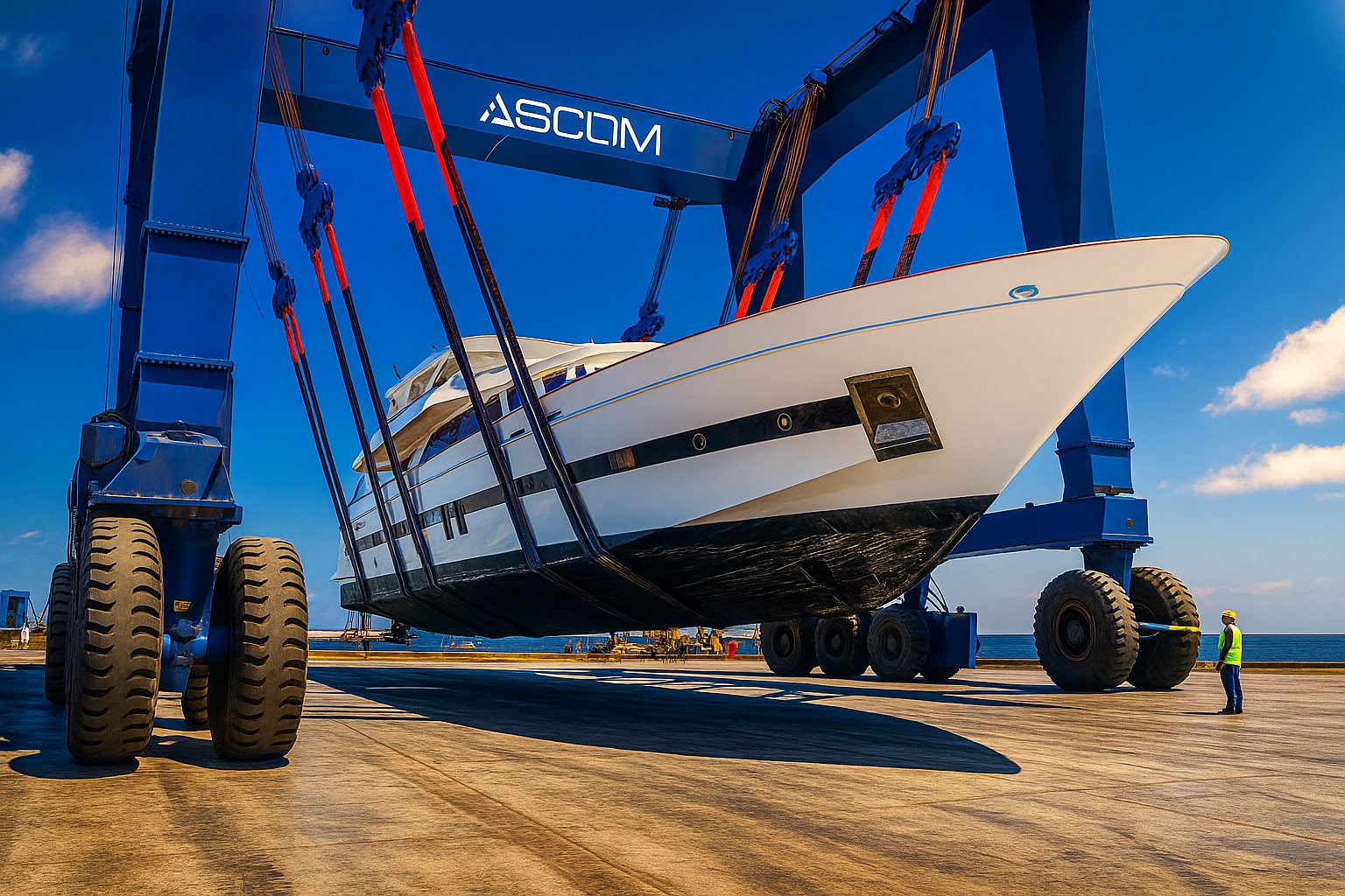 Denizde hızla ilerleyen modern bir yat.